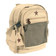 Mochila Deluxe Vintage Star Khaki de algodón con estampado de estrella roja, 38x36x23 cm