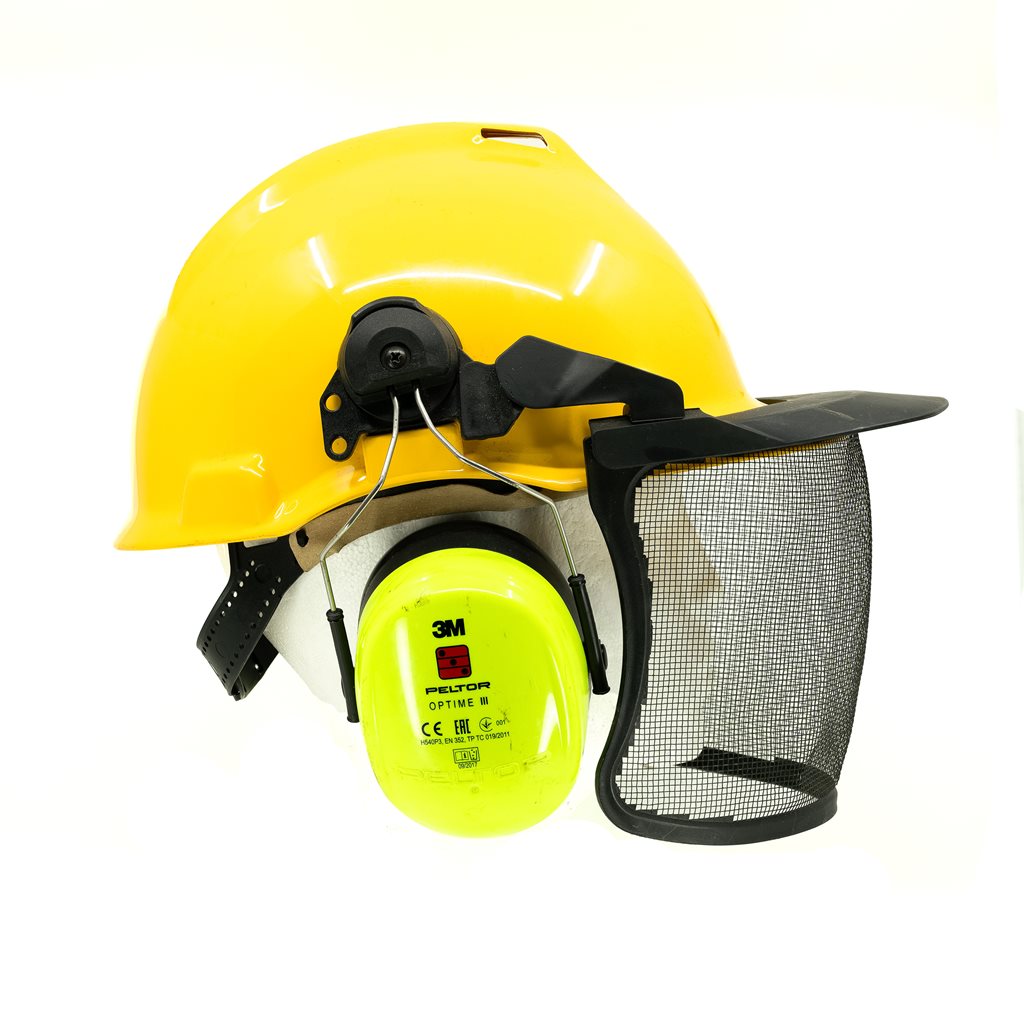 Casco PELTOR OPTIME III con visera y auriculares, ligeramente usado