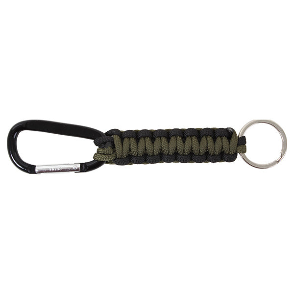 Llavero Paracord con mosquetón verde y negro, 9 cm, cuerda desplegable 1,4 m