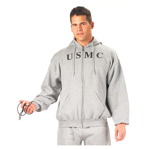 Sudadera gris USMC con capucha y cremallera