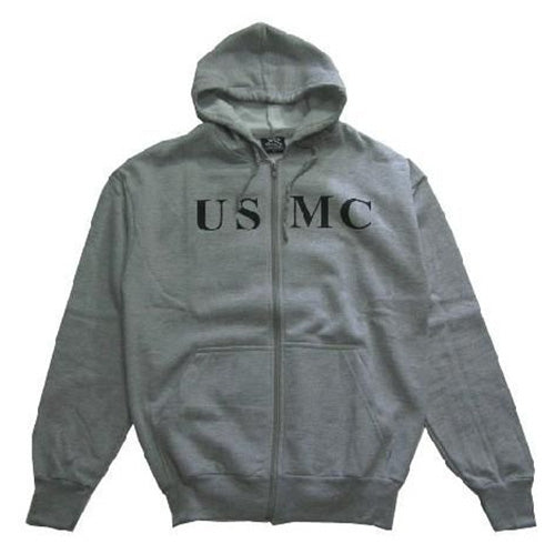 Sudadera gris USMC con capucha y cremallera