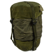 Bolsa compresora militar verde para saco de dormir, usada, con correas, aprox. 20x33 cm
