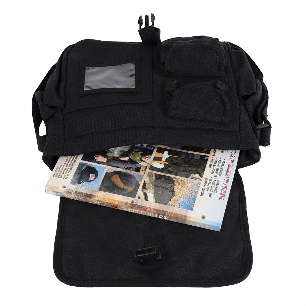 Bolsa bandolera URBAN EXPLORER negra en lona de algodón con múltiples bolsillos, 31 x 25 x 11 cm