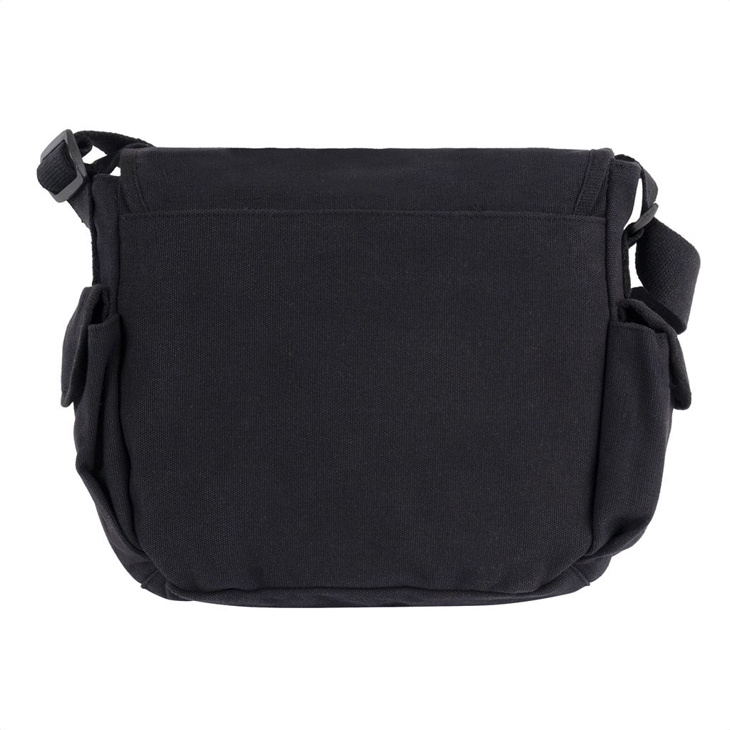 Bolsa bandolera URBAN EXPLORER negra en lona de algodón con múltiples bolsillos, 31 x 25 x 11 cm