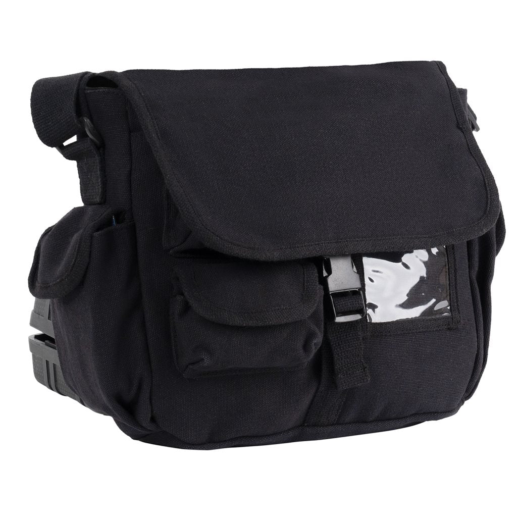Bolsa bandolera URBAN EXPLORER negra en lona de algodón con múltiples bolsillos, 31 x 25 x 11 cm