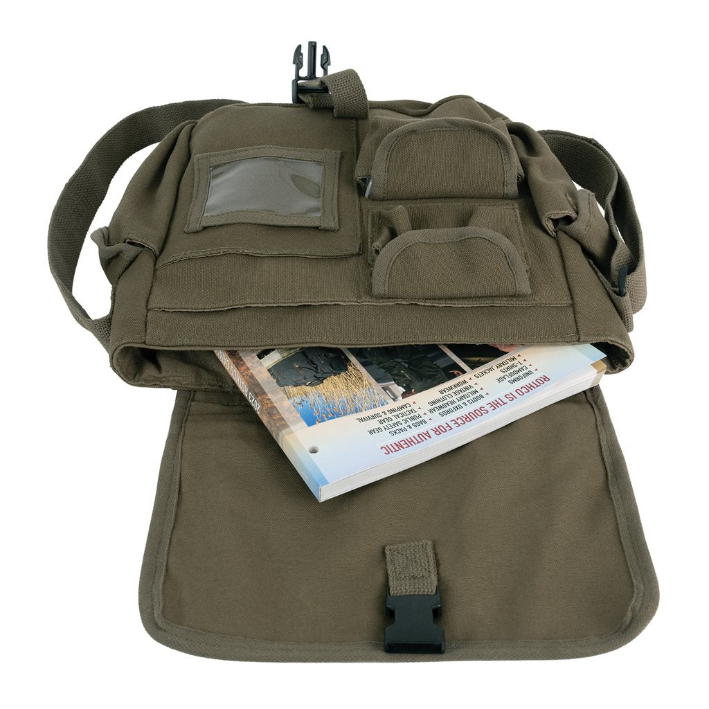 Bolsa bandolera URBAN EXPLORER negra en lona de algodón con múltiples bolsillos, 31 x 25 x 11 cm