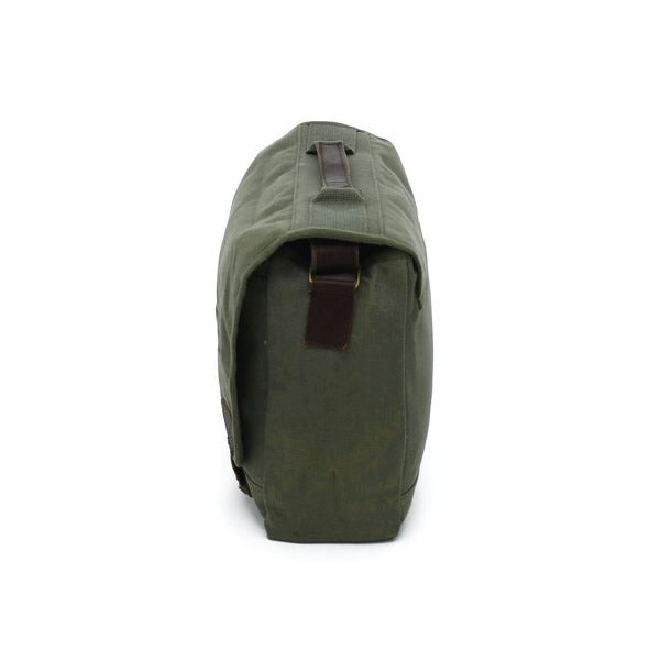 Bolso bandolera Vintage Trailblazer Rothco verde en algodón con detalles en cuero 38 x 28 x 13 cm
