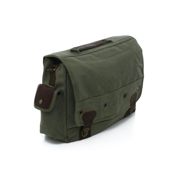 Bolso bandolera Vintage Trailblazer Rothco verde en algodón con detalles en cuero 38 x 28 x 13 cm