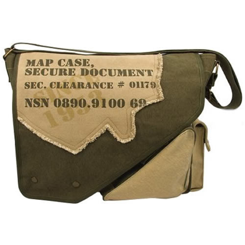 Bolsa vintage negra para documentos, vista frontal con cremallera y solapa