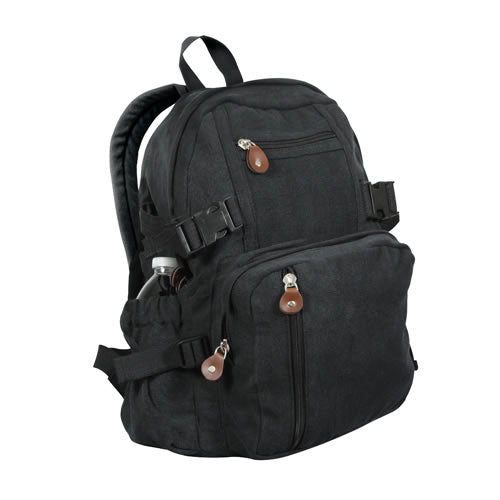 Mochila Vintage Jumbo de lona de algodón prelavada, gran compartimento, 3 bolsillos con cremallera y 2 laterales elásticos