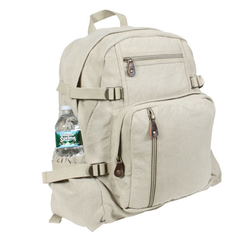 Mochila Vintage Jumbo de lona de algodón prelavada, gran compartimento, 3 bolsillos con cremallera y 2 laterales elásticos