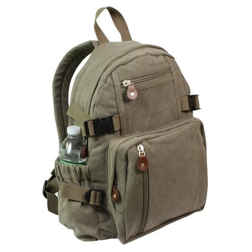 Mochila Vintage Jumbo de lona de algodón prelavada, gran compartimento, 3 bolsillos con cremallera y 2 laterales elásticos