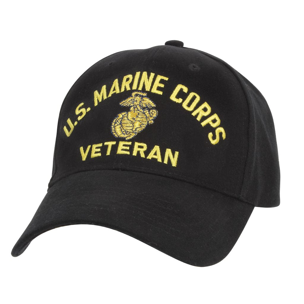Gorra negra US Marine Corps Veteran bordada - vista frontal