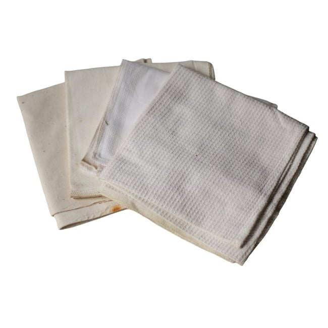 Toalla rumana de algodón usada 80 x 43 cm, blanca manchada por almacenamiento, varios diseños