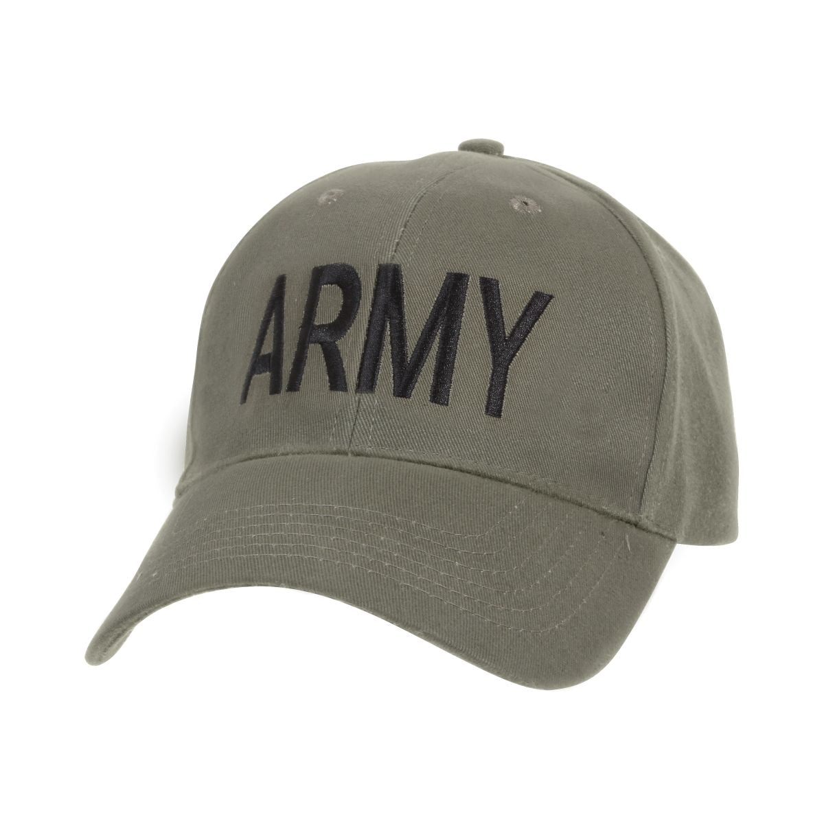 Gorra baseball verde con bordado 'ARMY', cinta interior acolchada y correa ajustable con hebilla metálica
