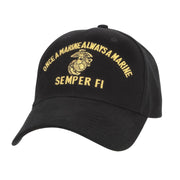 Gorra baseball negra MARINE SEMPER FI con bordado USMC, ajustable, banda interior acolchada