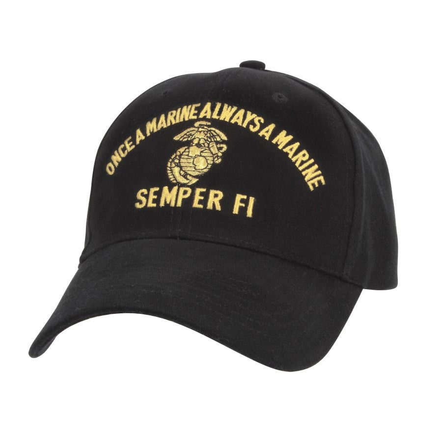 Gorra baseball negra MARINE SEMPER FI con bordado USMC, ajustable, banda interior acolchada
