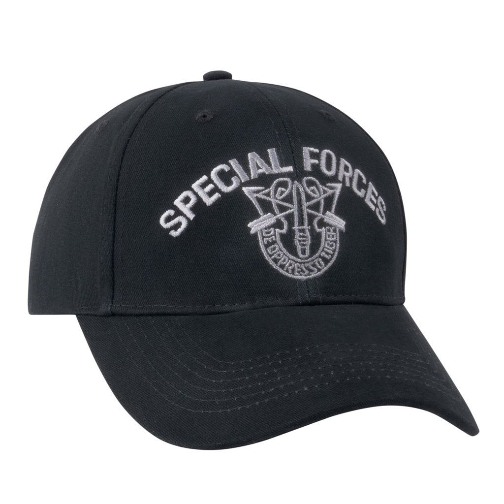 Gorra negra Special Forces de algodón peinado con bordado y hebilla metálica ajustable