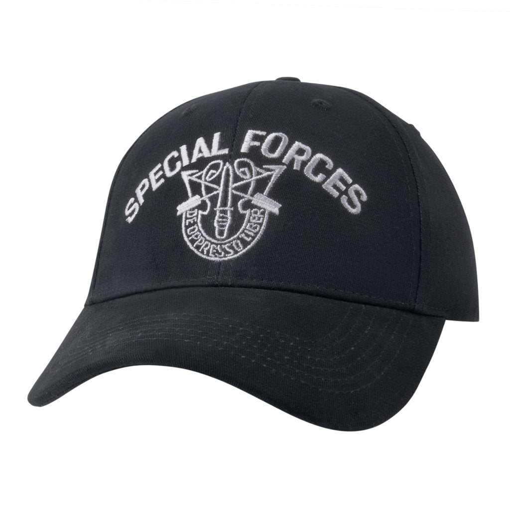 Gorra negra Special Forces de algodón peinado con bordado y hebilla metálica ajustable