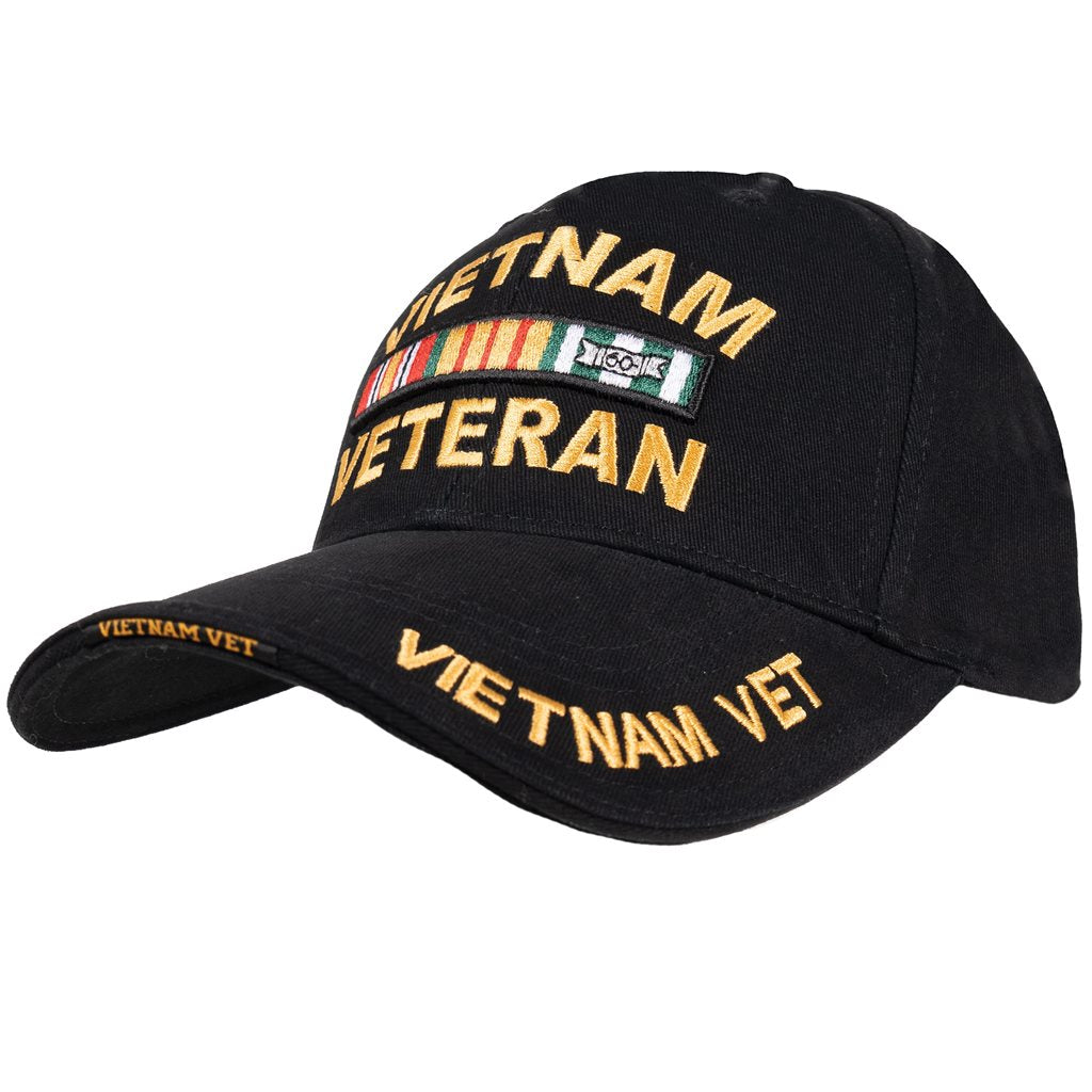 Gorra negra DELUXE VIETNAM VETERAN de algodón con bordados y visera en capas