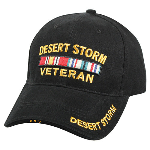 Gorra baseball DELUXE DESERT STORM VETERANO negra con texto amarillo