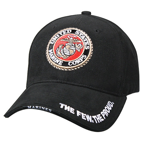 Gorra negra DELUXE USMC con logo bordado y visera en capas