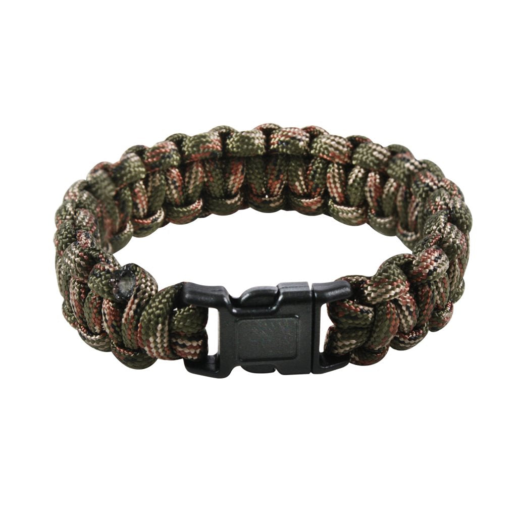 Pulsera Survival Paracord Woodland con cierre fastex de plástico y hasta 3 m de cuerda paracaídas