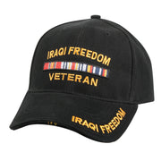 Gorra DELUXE IRAQI FREEDOM negra vista frontal con bordado 3D y visera rígida