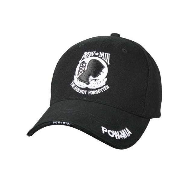 Gorra DELUXE POW/MIA negra de algodón peinado con bordados POW-MIA y visera en capas