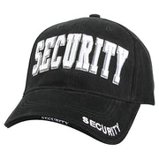Gorra DELUXE SECURITY negra con texto blanco bordado