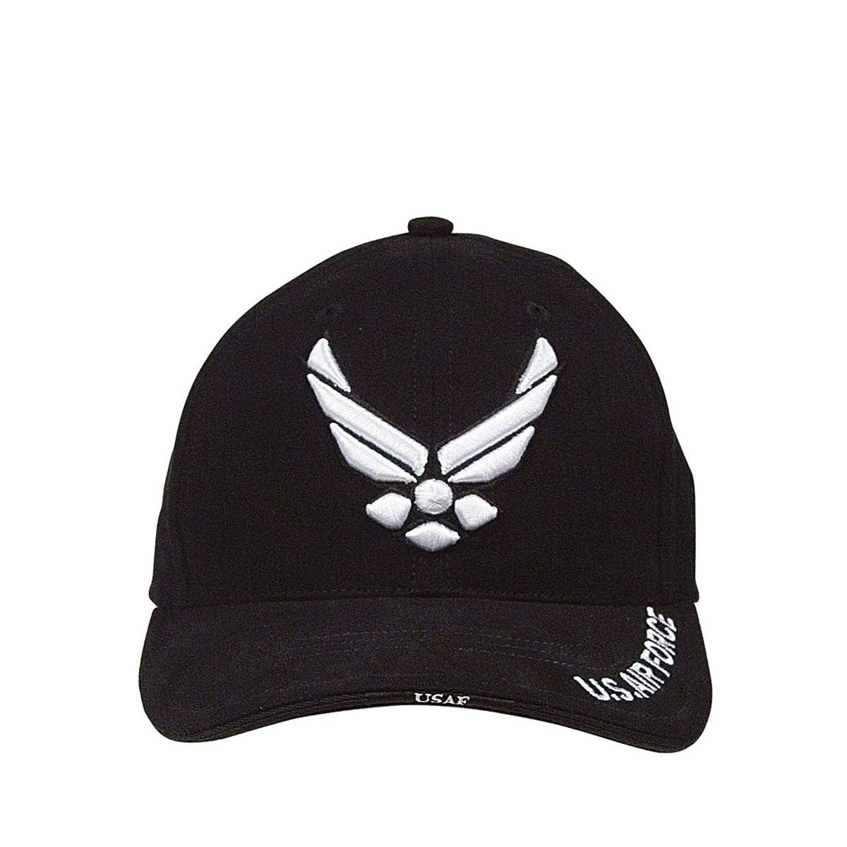 Gorra DELUXE NEW WING AIR FORCE negra, algodón peinado, visera estratificada y logo bordado.
