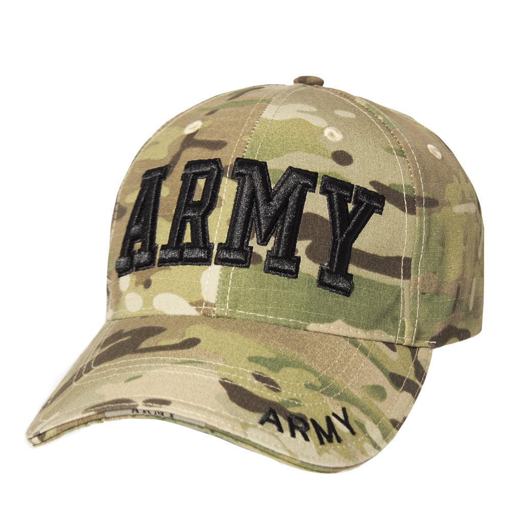 Gorra DELUXE ARMY Multicam con bordado negro 'ARMY' y cierre de velcro