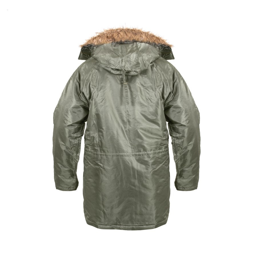 Parka N-3B larga verde en nylon impermeable, vista frontal