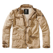Chaqueta BRITANNIA acolchada color arena con capucha, cuello alto y cuatro bolsillos