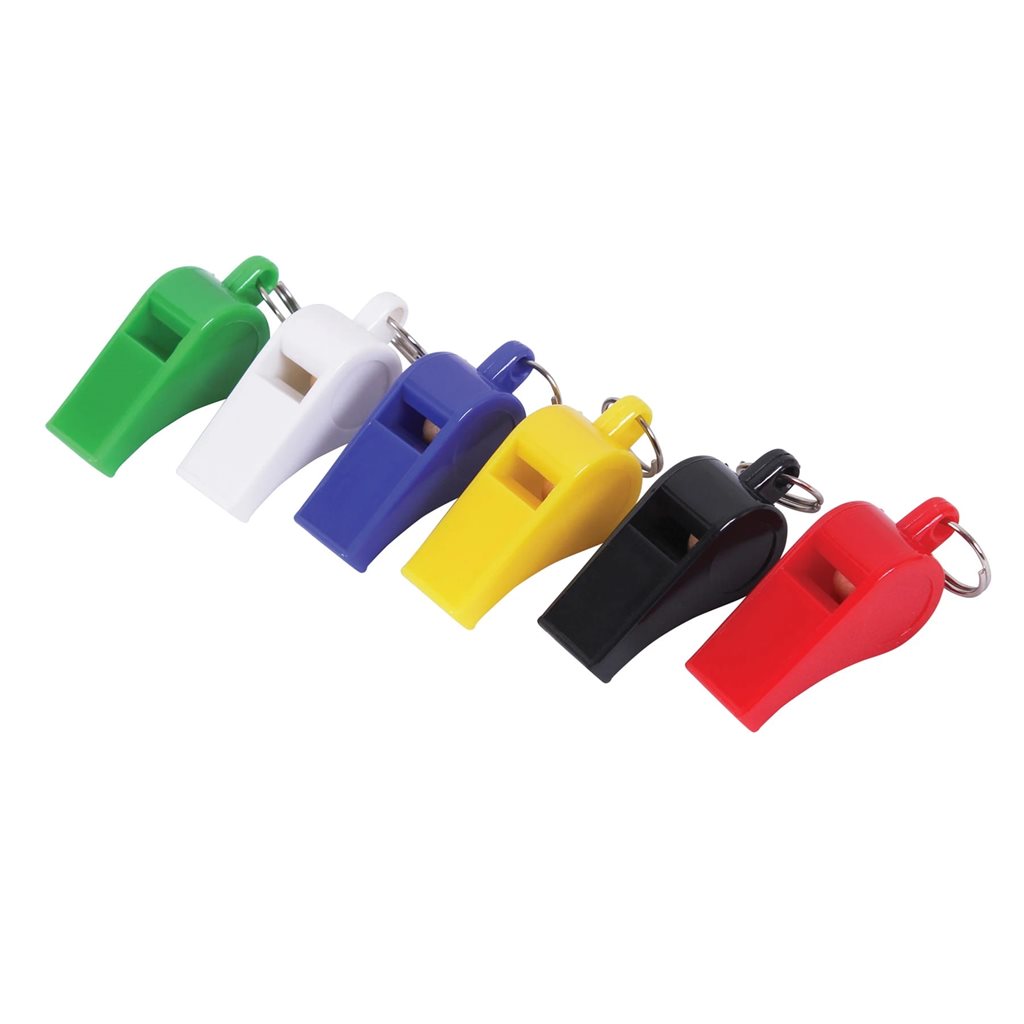 Silbato de plástico con aro metálico para llavero, varios colores