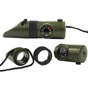 Silbato SURVIVAL 6 en 1 verde con linterna LED, brújula y cordón para colgar