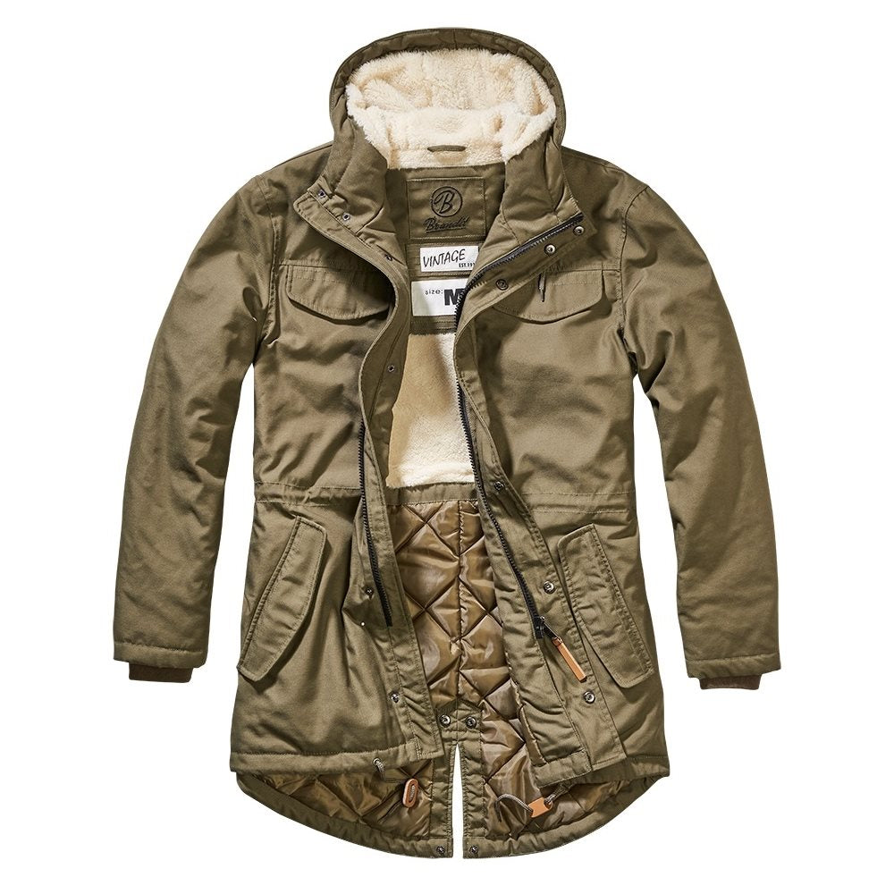 Parka MARSH LAKE verde con capucha, forro de piel sintética y cinco bolsillos
