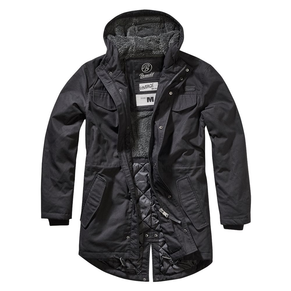 Parka MARSH LAKE negra de BRANDIT con capucha y forro de piel sintética