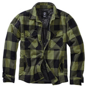 Camisa de franela LUMBERJACKET negra y verde, manga larga y forrada, con múltiples bolsillos, Brandit
