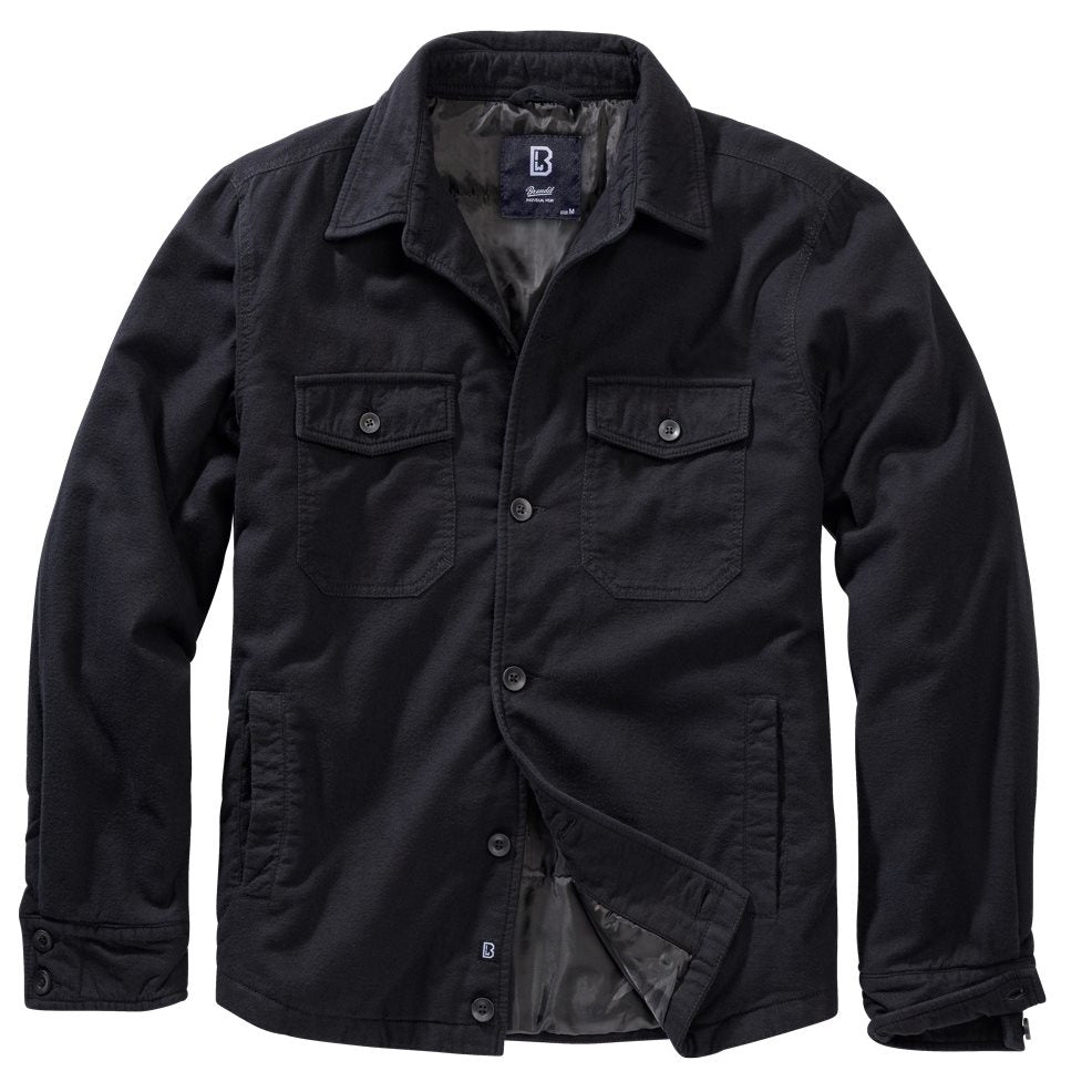 Camisa LUMBERJACKET negra de franela térmica con bolsillos y cuello mao - BRANDIT