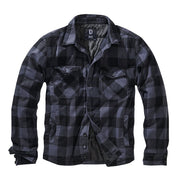 Camisa LUMBERJACKET de franela negra y gris acolchada con varios bolsillos y cuello mao