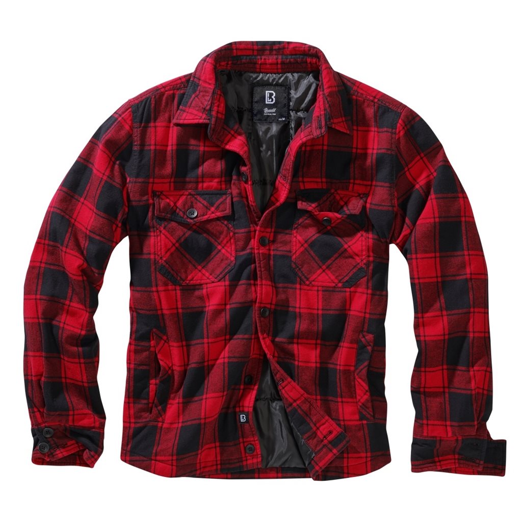 Camisa LUMBERJACKET de franela roja y negra, manga larga con bolsillos y forro térmico