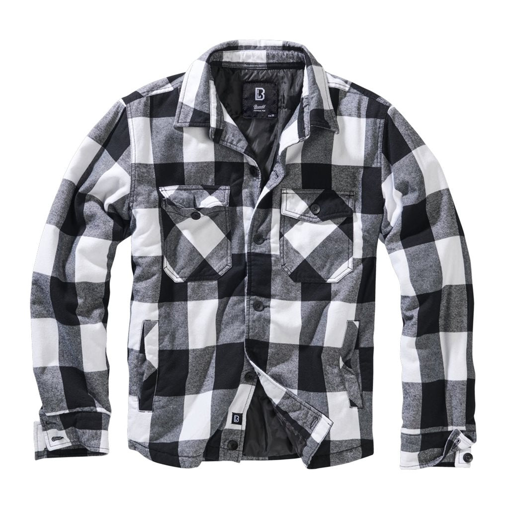 Camisa LUMBERJACKET flannel blanco/negro, manga larga y bolsillos, BRANDIT
