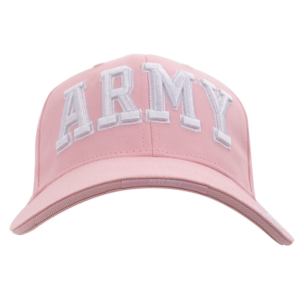 Gorra DELUXE ARMY rosa perfil bajo con texto blanco, mujer, ajuste regulable, 100% algodon sarga cepillada