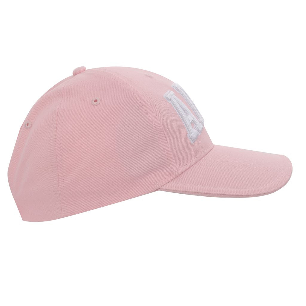Gorra DELUXE ARMY rosa perfil bajo con texto blanco, mujer, ajuste regulable, 100% algodon sarga cepillada