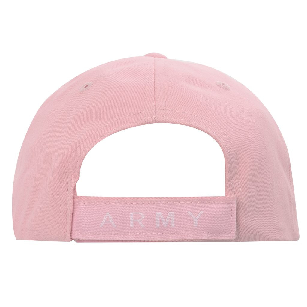 Gorra DELUXE ARMY rosa perfil bajo con texto blanco, mujer, ajuste regulable, 100% algodon sarga cepillada