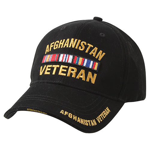 Gorra DELUXE AFGHANISTAN VETERAN negra, algodón peinado 100%, bordados y cierre de velcro