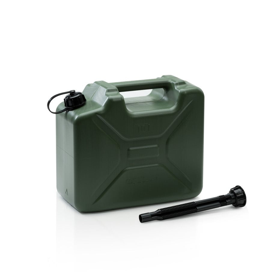 Bidón plástico ARMY 10 litros verde con tubo de vertido y cierre giratorio. Marcado UN.