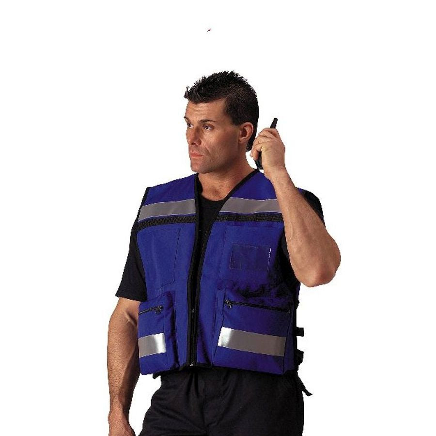 Chaleco reflectante EMS azul para unidades de rescate, resistente y de alta visibilidad