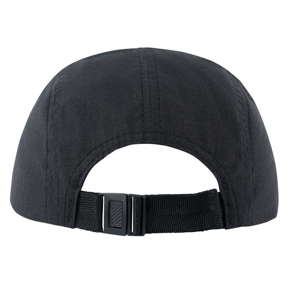 Gorra rip-stop negra con orificios de ventilación laterales y cierre ajustable de plástico